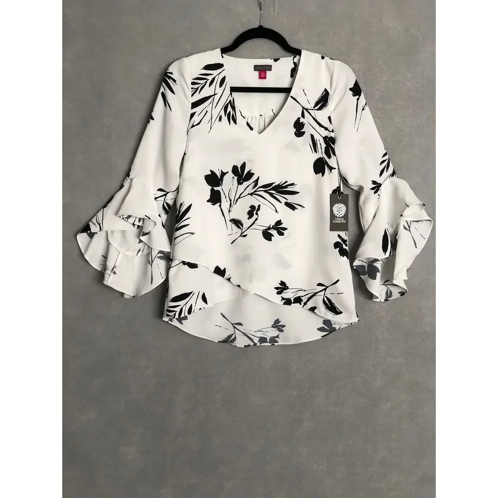 Vince Camuto Flounce Sleeve Top V-Neck Women's Size XXS NEW - Picture 1 of 7